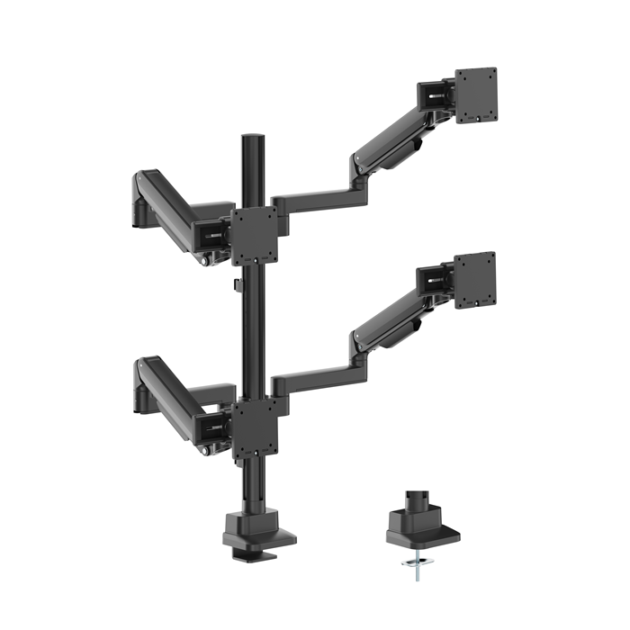 Brateck Modular Mechanical Spring Quad Monitor Arm with Sliders,  from 17”-40”, weight capacity (per flat screen) 11kg, 180° Rotation (LS) - Image 1