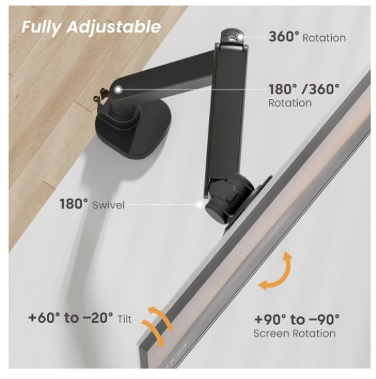Brateck LDT87-C012-B Titan Heavy-Duty Gas Spring Monitor Arm Black,Fit Screen Size: 24"-57" Up to 27 KG - Image 3