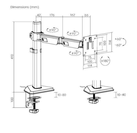 Brateck LDT89-C012L Articulating RGB Lighting Gaming Monitor Arm Matte Black, Fit Screen Size: 17"-40" Up to 12 KG (LS) - Image 3