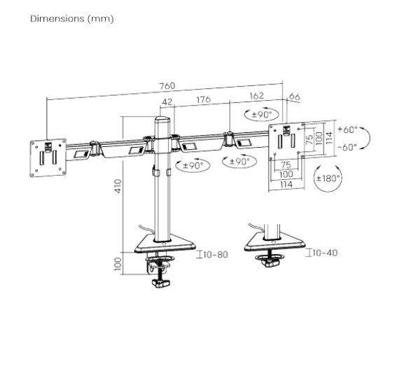 Brateck LDT89-C024L Matte Black Amethyst Articulating RGB Lighting Gaming Dual Monitor Arm, Fit Screen Size: 17"-32" (LS) - Image 3
