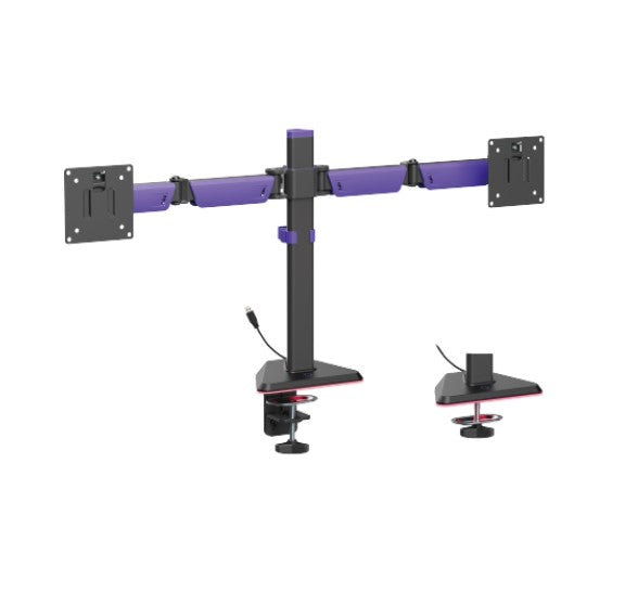 Brateck LDT89-C024L Matte Black Amethyst Articulating RGB Lighting Gaming Dual Monitor Arm, Fit Screen Size: 17"-32" (LS) - Image 1