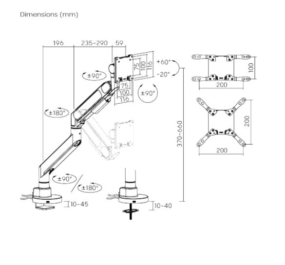 Brateck LDT92-C012UC-B Future-Proof Heavy-Duty Gas Spring Monitor Arm with USB Port (LS) - Image 2