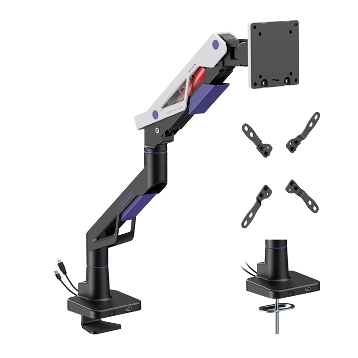 Brateck LDT95-C012UC Atlas Neo Gaming Monitor Arm with USB-A & USB-C Ports For most 24"~57" Monitors, Fit Curved Monitor, Matte Black & White (new) - Image 2