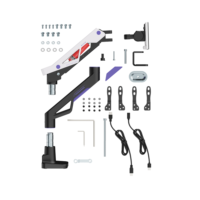 Brateck LDT95-C012UC Atlas Neo Gaming Monitor Arm with USB-A & USB-C Ports For most 24"~57" Monitors, Fit Curved Monitor, Matte Black & White (new) - Image 3