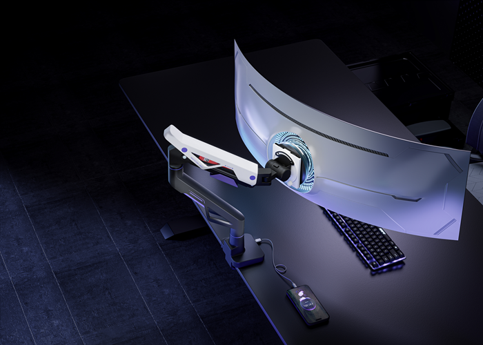 Brateck LDT95-C012UC Atlas Neo Gaming Monitor Arm with USB-A & USB-C Ports For most 24"~57" Monitors, Fit Curved Monitor, Matte Black & White (new) - Image 4