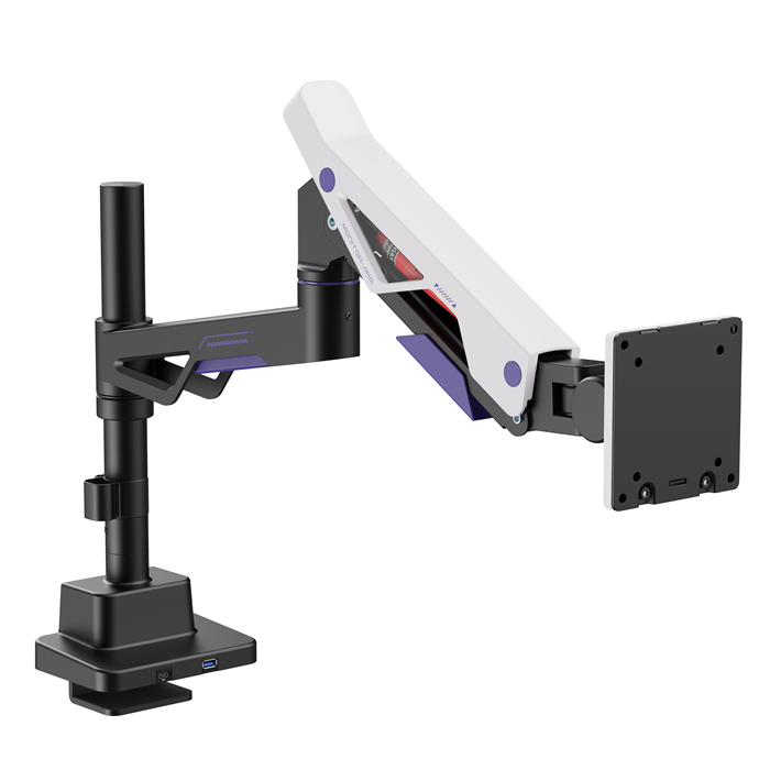 Brateck LDT95-C012UCP Atlas Neo Gaming Pole-Mounted Monitor Arm with USB-A & USB-C Ports For most 24"~57" Monitors, Matte Black & White - Image 1