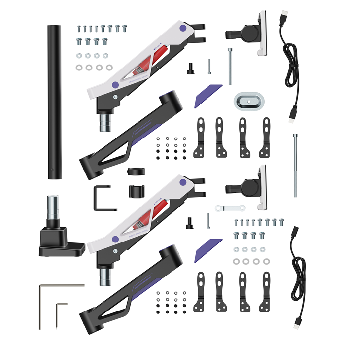 Brateck LDT95-C024UCP Atlas Neo Gaming Pole-Mounted Dual Monitor Arm with USB-A & USB-C Ports For most 24"~57" Monitors, Matte Black & White (New) - Image 3