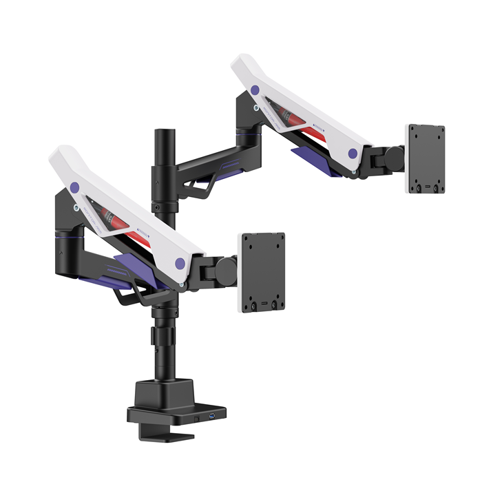 Brateck LDT95-C024UCP Atlas Neo Gaming Pole-Mounted Dual Monitor Arm with USB-A & USB-C Ports For most 24"~57" Monitors, Matte Black & White (LS) - Image 5