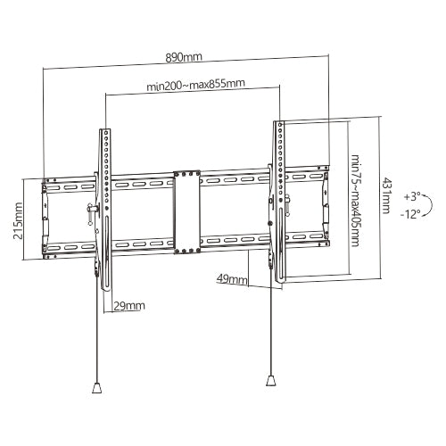 Brateck Heavy Duty Foldable Tilt TV Wall Mount For 43"-90" TVs, Weight Capacity: 70kg, 49x890x431mm, Matte Black (LS) - Image 2