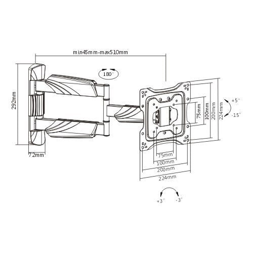 Brateck Elegant Full-Motion TV Wall Mount For 23"-42" up to 35KG, VESA Compatible: 75x75,100x100,200x100,200x200, Fine Texture Black (LS) - Image 4