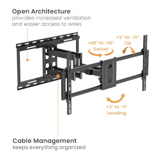 Brateck LPA80-486A HEAVY-DUTY FULL-MOTION TV WALL MOUNT WITH LATERAL SHIFT WALL PLATE For Double Stud (600mm) & Solid Wall (LS) - Image 2