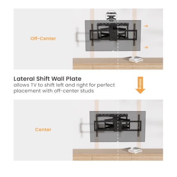Brateck LPA80-486A HEAVY-DUTY FULL-MOTION TV WALL MOUNT WITH LATERAL SHIFT WALL PLATE For Double Stud (600mm) & Solid Wall (LS) - Image 4