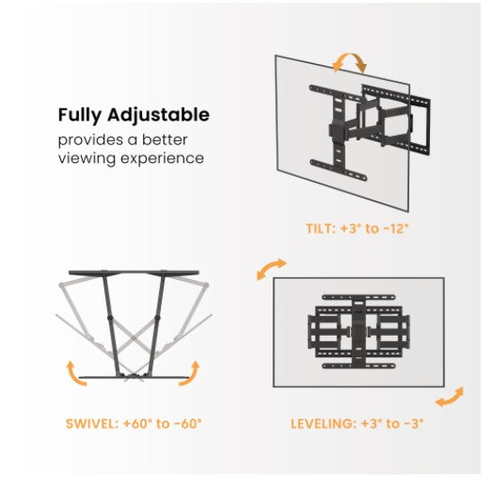 Brateck LPA83-466 Modern Ultra-Slim Full-Motion TV Wall Mount For most 43"-90" TVs, Weight Capacity: 60kg, 420x509x632mm - Image 4