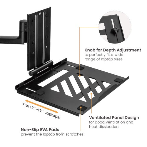 Brateck Adjustable Laptop Tray For Monitor Arms Fits12-17"  with standard 75x75 VESA plate (LS) - Image 5