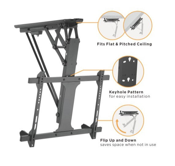 Brateck PLB-M0546AI Smart Flip Down TV Ceiling Mount Powered by TUYA Support most 32" ~ 70" TVs (Black) (LS) - Image 3