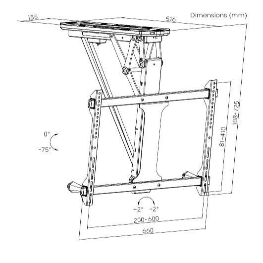 Brateck PLB-M0546AI Smart Flip Down TV Ceiling Mount Powered by TUYA Support most 32" ~ 70" TVs (Black) (LS) - Image 4