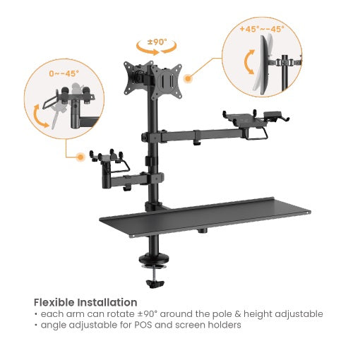 Brateck POS Mounting Solution For Dual Screens (with keyboard tray), Fit Screen Size:17"-32"m, Weight Capacity (per screen): 9kg  (LS) - Image 3