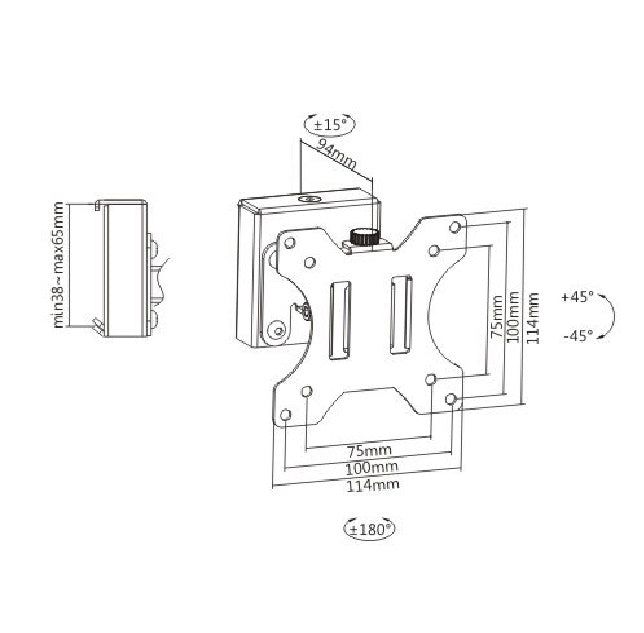Brateck Slatwall Pivot Monitor Mount, for 13"-27" Up to 6.5kg/Screen, must be installed with MABT-SW01-3+MABT-SW02-3  or MABT-SW01-3+MABT-SW02-4(LS) - Image 3