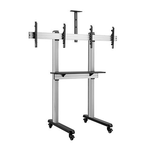 Brateck Dual Screen Video Conferencing TV Cart for 45"-55" TVs Up to 50kg each, Fine Texture Grey, 2009x1000x2460mm (LS) - Image 2