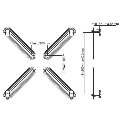 Brateck Four-Arm Monitor Adapter Kit For Non-Vesa Monitor Fit Screen 13"-27" Up to 8kg (LS) - Image 3