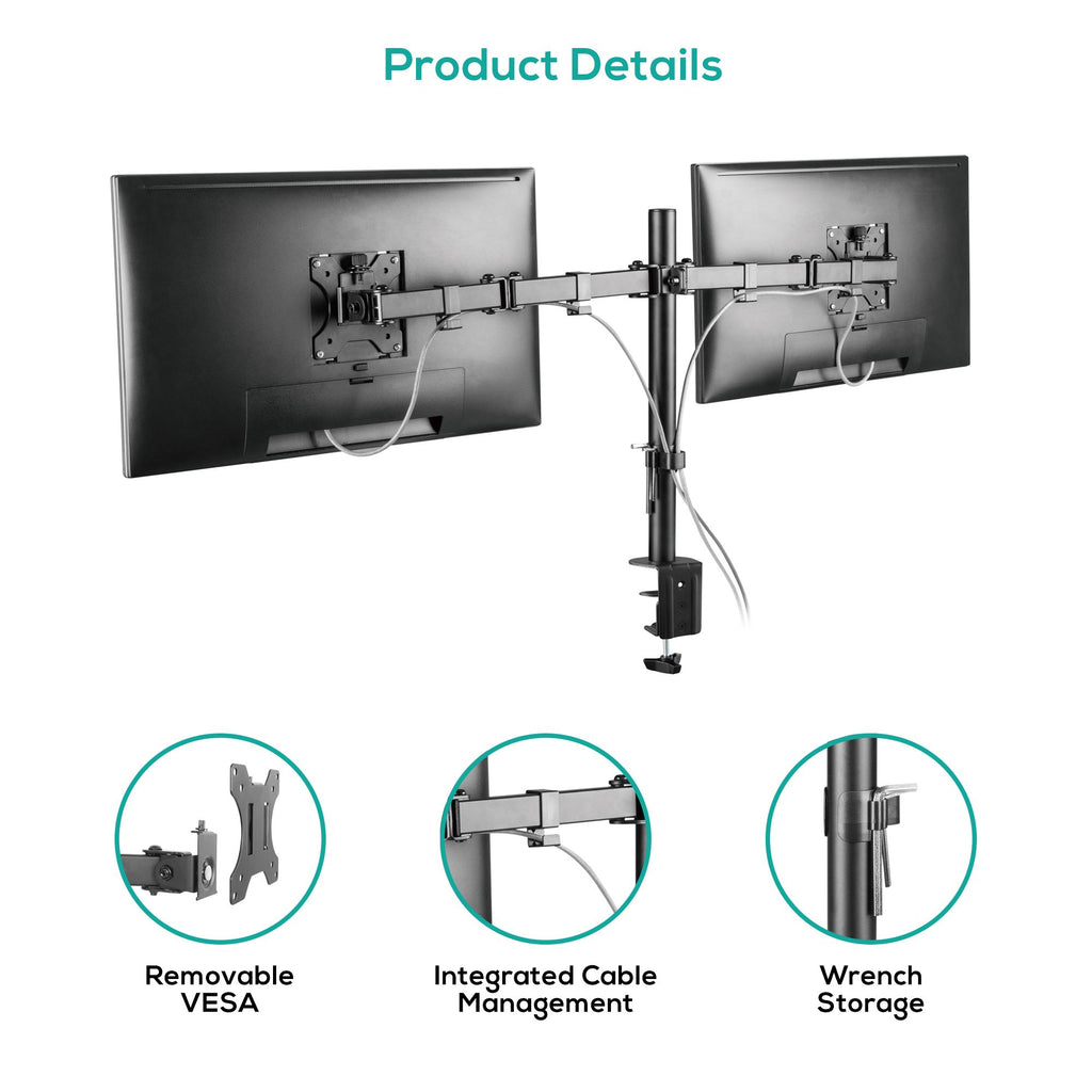mbeat® activiva ErgoLife Dual Monitor Screen Double Joint Monitor Arm Detachable VESA 360° Rotary Two Mounting Options Net Weight: 4.3kg (LS) - Image 4