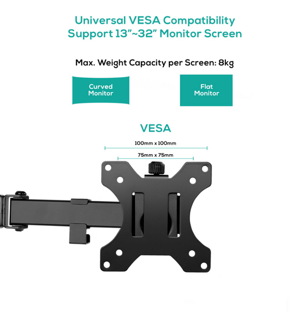 mbeat® activiva Dual-Screen Articulating Monitor Arm with Free-Standing Desktop Base provides perfect solution for ergonomic comfort and workspace(LS)