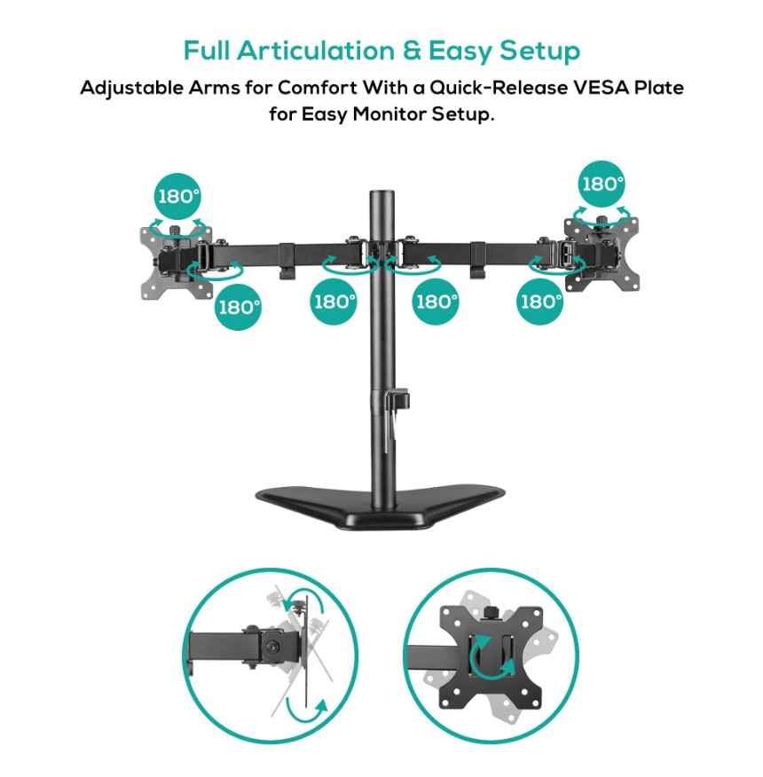 mbeat® activiva Dual-Screen Articulating Monitor Arm with Free-Standing Desktop Base provides perfect solution for ergonomic comfort and workspace(LS) - Image 3