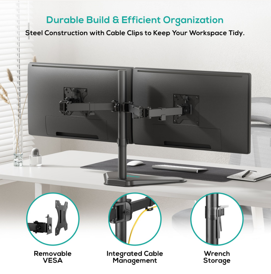 mbeat® activiva Dual-Screen Articulating Monitor Arm with Free-Standing Desktop Base provides perfect solution for ergonomic comfort and workspace(LS) - Image 4