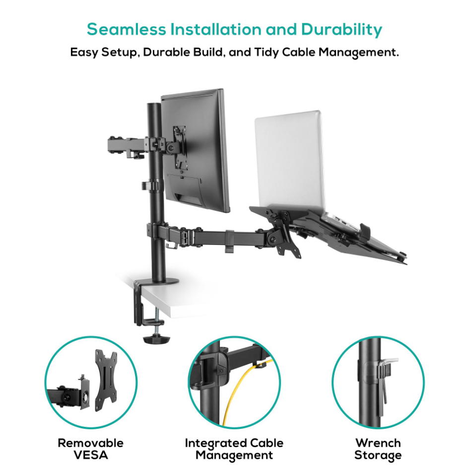 mbeat® Dual-Screen Articulating Monitor Arm with Interchangeable Laptop Holder (LS) - Image 3