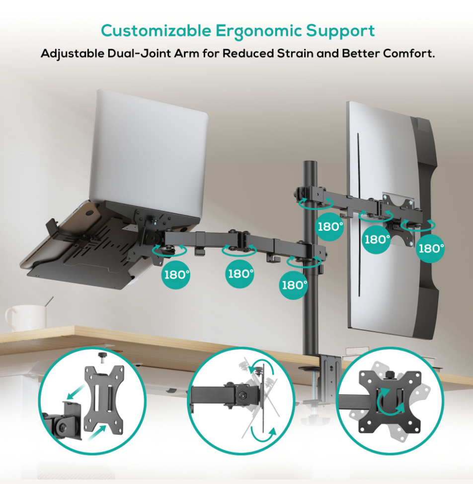 mbeat® Dual-Screen Articulating Monitor Arm with Interchangeable Laptop Holder (LS) - Image 4