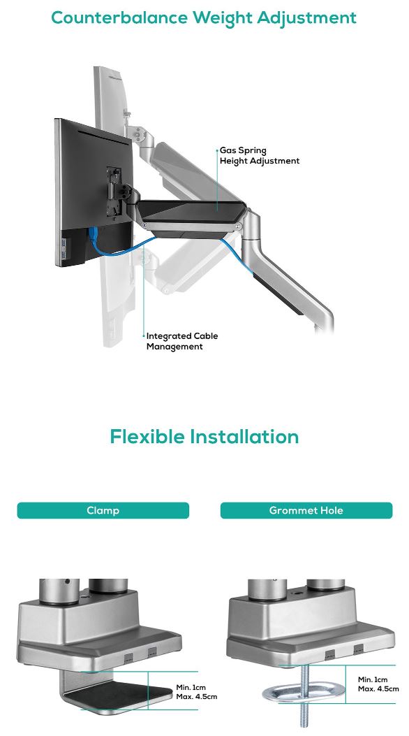 mbeat® activiva Heavy Duty Dual Monitor Screen Gas Spring Monitor Arm Support:For monitors 17”-35’’, each up to15kg.  Integrated 180° Rotation (LS) - Image 4