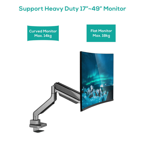 (LS) mbeat® Activiva Heavy Duty Single Monitor Screen Gas Spring Monitor Arm ACA-HMA-SGS01Y Color: Metallic Grey Screen Rotation: +180°~-180° - Image 2