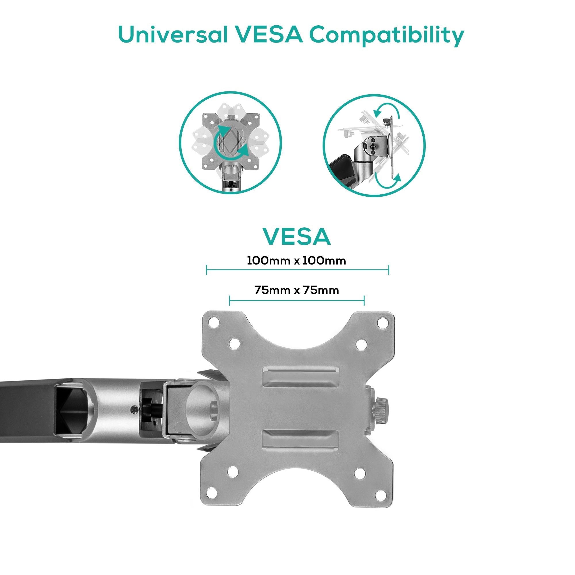(LS) mbeat® Activiva Heavy Duty Single Monitor Screen Gas Spring Monitor Arm ACA-HMA-SGS01Y Color: Metallic Grey Screen Rotation: +180°~-180° - Image 3