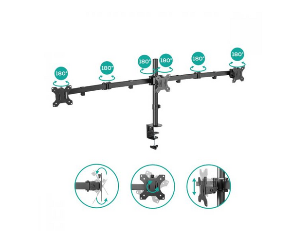 (LS) mbeat® activiva Triple-Screen Articulating Monitor Arm Ideal for a seamless triple monitor setup (13”-27”), it offers flexible positioning