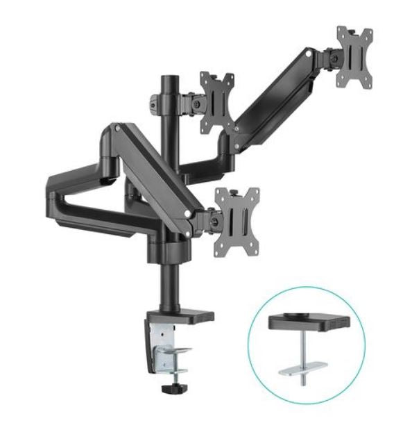 (LS) mbeat® activiva ErgoLife Triple Monitor Screen Gas Spring Monitor Arm Support Monitor Types: Flat screen and curved screen Screen Size: 17"-27"