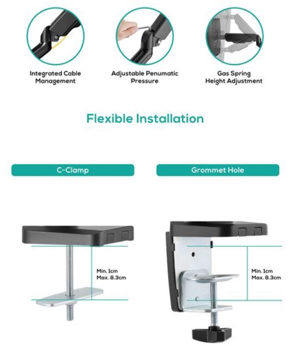 (LS) mbeat® activiva ErgoLife Triple Monitor Screen Gas Spring Monitor Arm Support Monitor Types: Flat screen and curved screen Screen Size: 17"-27" - Image 4