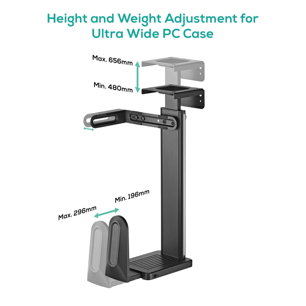 mbeat® activiva Ultra-Wide Adjustable Wall & Under-Desk PC Mount ACA-MNT-CPU01K Heavy-duty weight capacity up to 20kg (LS) - Image 2