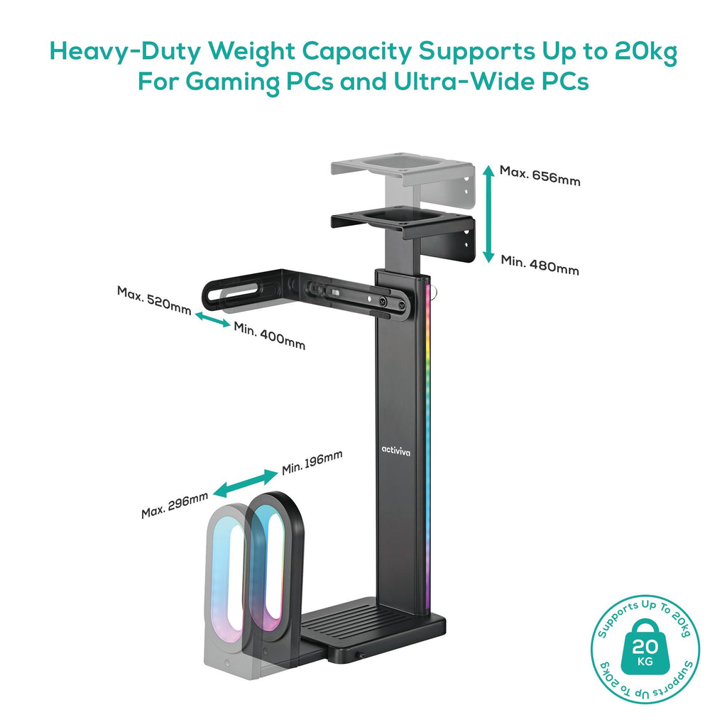 mbeat® activiva RGB Ultra-Wide Adjustable Wall & Under-Desk Gaming PC Mount Heavy-Duty Weight Capacity 20kg (LS) - Image 3