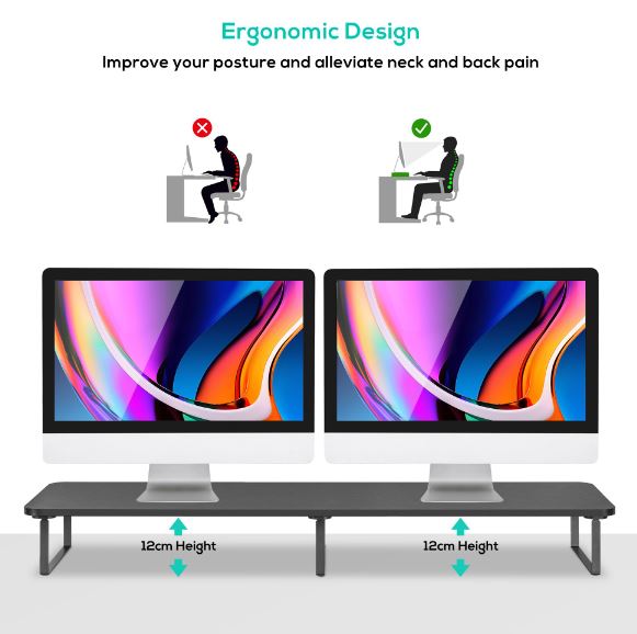 mbeat® activiva Black Dual Monitor Riser Dimensions:1000mm × 260mm × 122mm Fit Screen Size:13"~32" Package Weight:3.5kg - Image 2