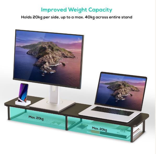 mbeat® activiva Black Dual Monitor Riser Dimensions:1000mm × 260mm × 122mm Fit Screen Size:13"~32" Package Weight:3.5kg - Image 3