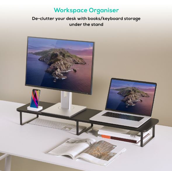 mbeat® activiva Black Dual Monitor Riser Dimensions:1000mm × 260mm × 122mm Fit Screen Size:13"~32" Package Weight:3.5kg - Image 4