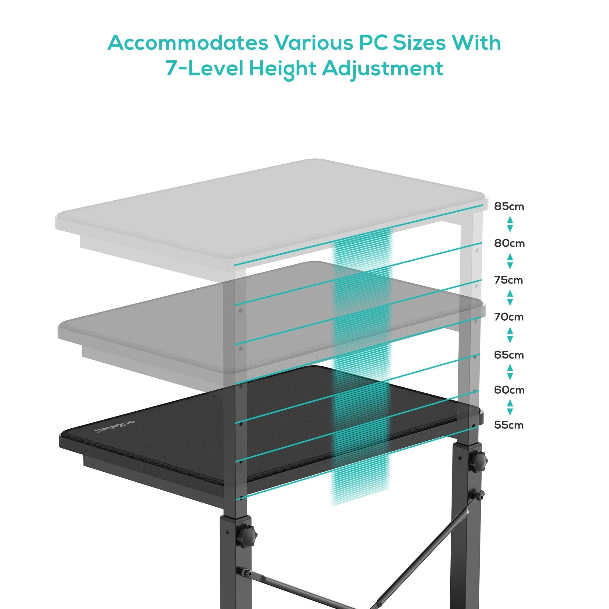 mbeat® activiva Height Adjustable PC & Printer Storage Stand Black Adjustable Shelf Height: 55/60/65/70/75/80/85cm Package Weight: 8.10kg (LS) - Image 2