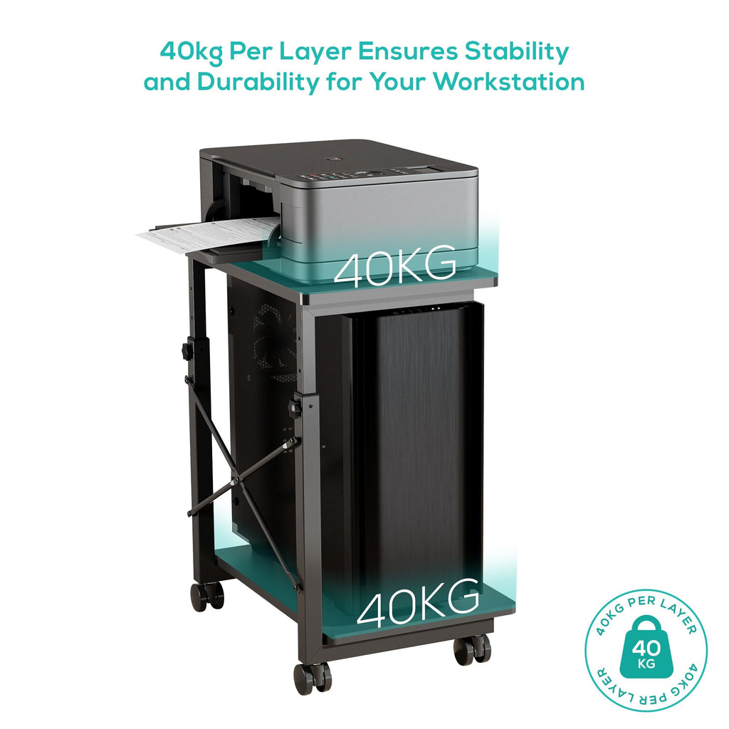 mbeat® activiva Height Adjustable PC & Printer Storage Stand Black Adjustable Shelf Height: 55/60/65/70/75/80/85cm Package Weight: 8.10kg (LS) - Image 3
