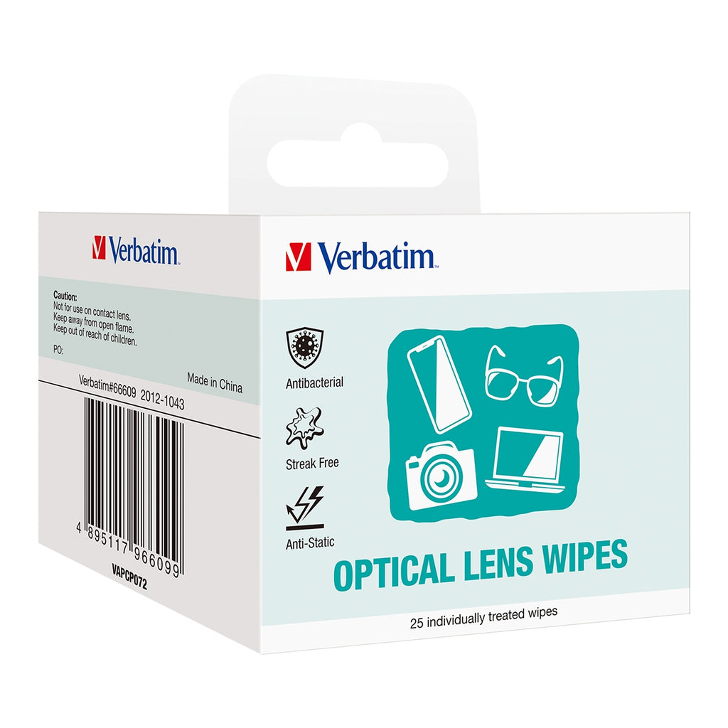 Verbatim Screens, Monitor, Glasses, Window Cleaning Wipes - 25pcs - Image 1