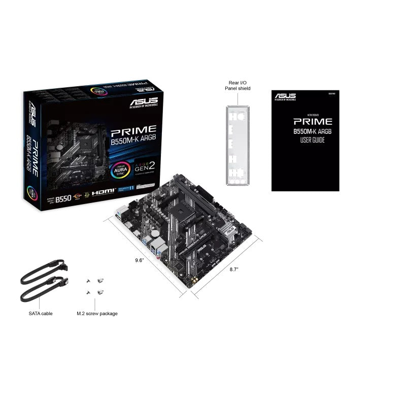 ASUS AMD PRIME B550M-K ARGB (Ryzen AM4) Micro-ATX Motherboard, DDR4 64GB, PCIe 4.0, 2× M.2, 1GbE, Aura Sync - Image 4