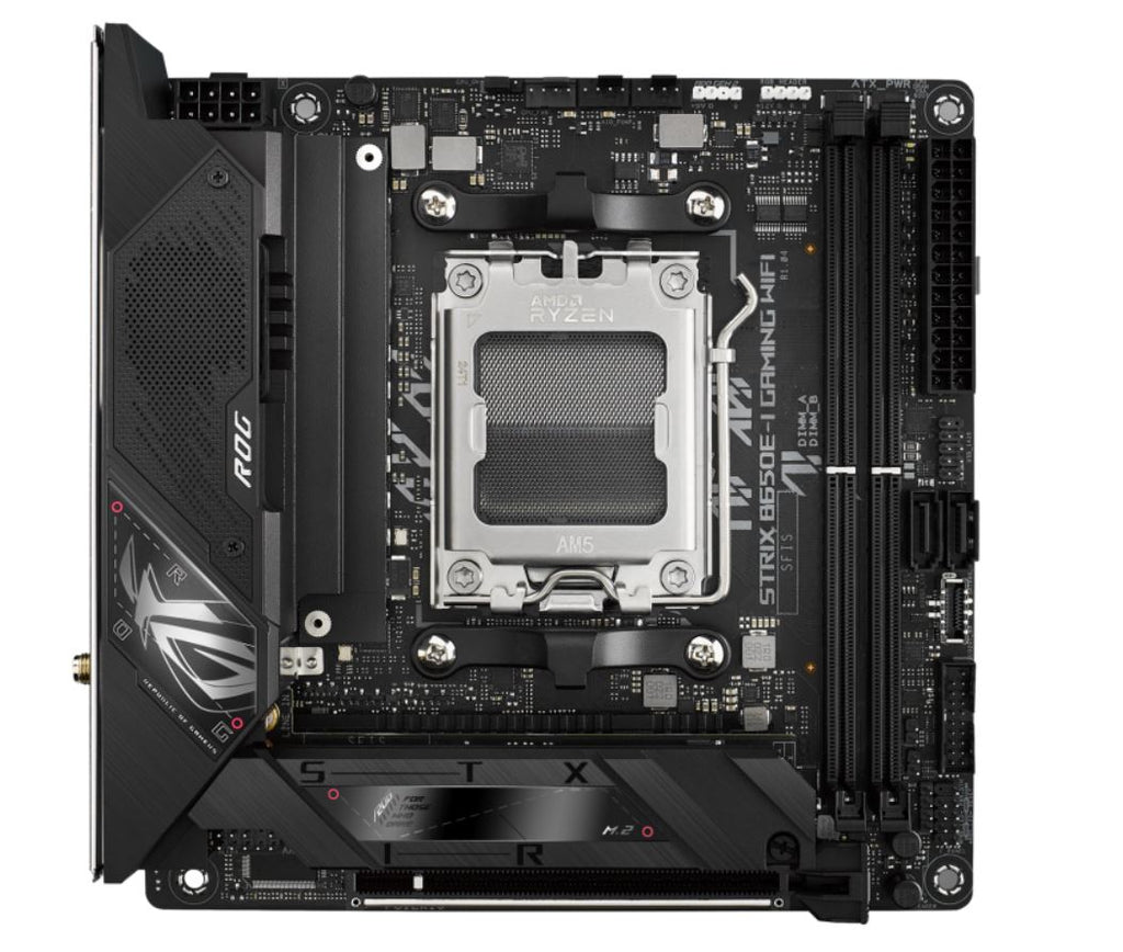 ASUS AMD B650E ROG STRIX B650E-I GAMING WIFI (AM5) Mini-ITX Motherboard, DDR5(2x), 10+2+1 Power Stages, PCIe 5.0 GPU/M.2, USB-C, 2.5Gb LAN, Wi-Fi 6E - Image 1