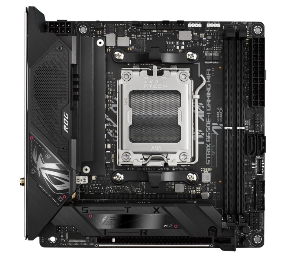 ASUS AMD B650E ROG STRIX B650E-I GAMING WIFI (AM5) Mini-ITX Motherboard, DDR5(2x), 10+2+1 Power Stages, PCIe 5.0 GPU/M.2, USB-C, 2.5Gb LAN, Wi-Fi 6E - Image 1