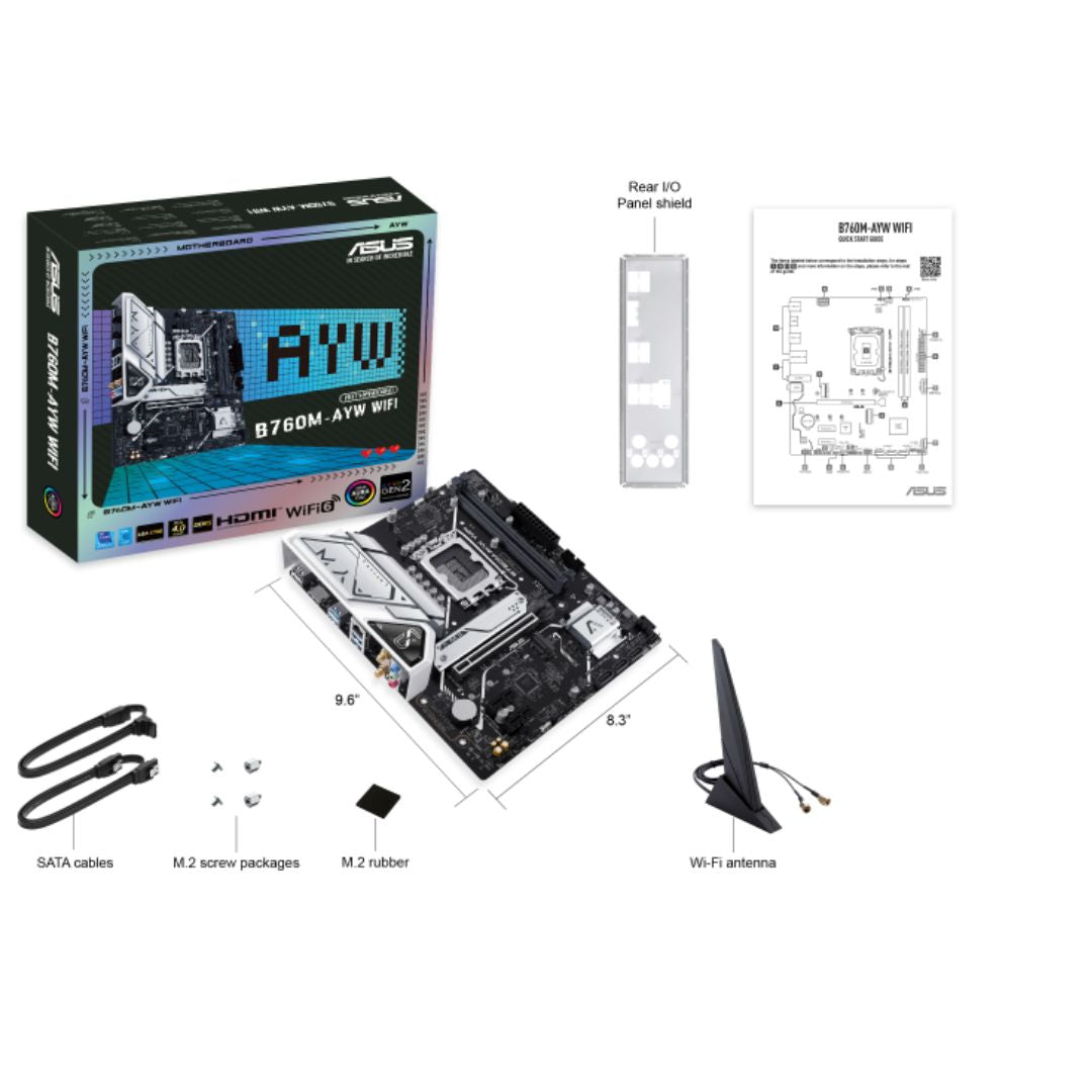 ASUS B760M-AYW WIFI Intel LGA1700 mATX Motherboard, DDR5 96GB 8000(OC), PCIe 4.0, 2xM.2, 2.5GbE, WiFi 6, HDMI 4K60 - Image 4