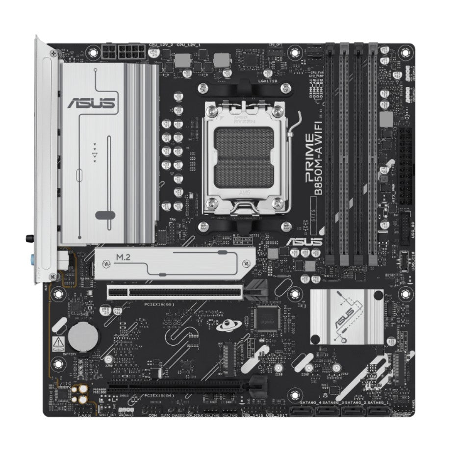ASUS AMD B850M PRIME B850M-A WIFI-CSM (AM5) mATX Motherboard, DDR5, Max 256GB, 1 x PCIe 5.0 x16 slot, 4 x SATA - Image 2