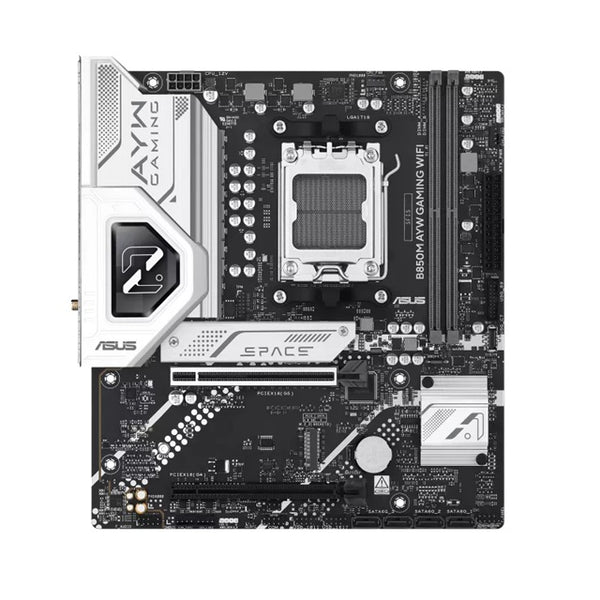 ASUS AMD B850M AYW GAMING WIFI, AM5, 2DIMM, 128GB DDR5, 8200+MT/s, PCIe5.0  x16, x2 M.2, WiFi6, 2.5GbE, USB 10Gbps, HDMI2.1